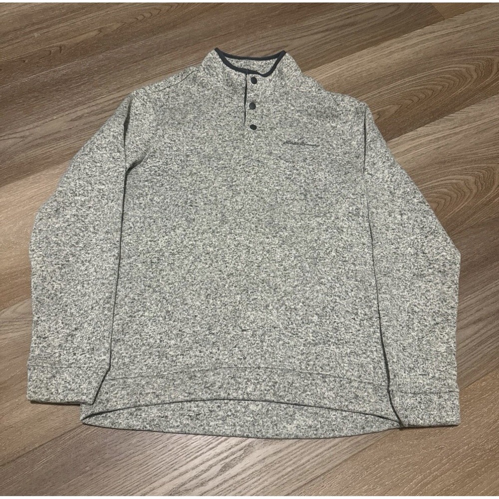 Eddie Bauer Quarter Button Up Sweatshirt Womens Medium Gray Fleece Pullover